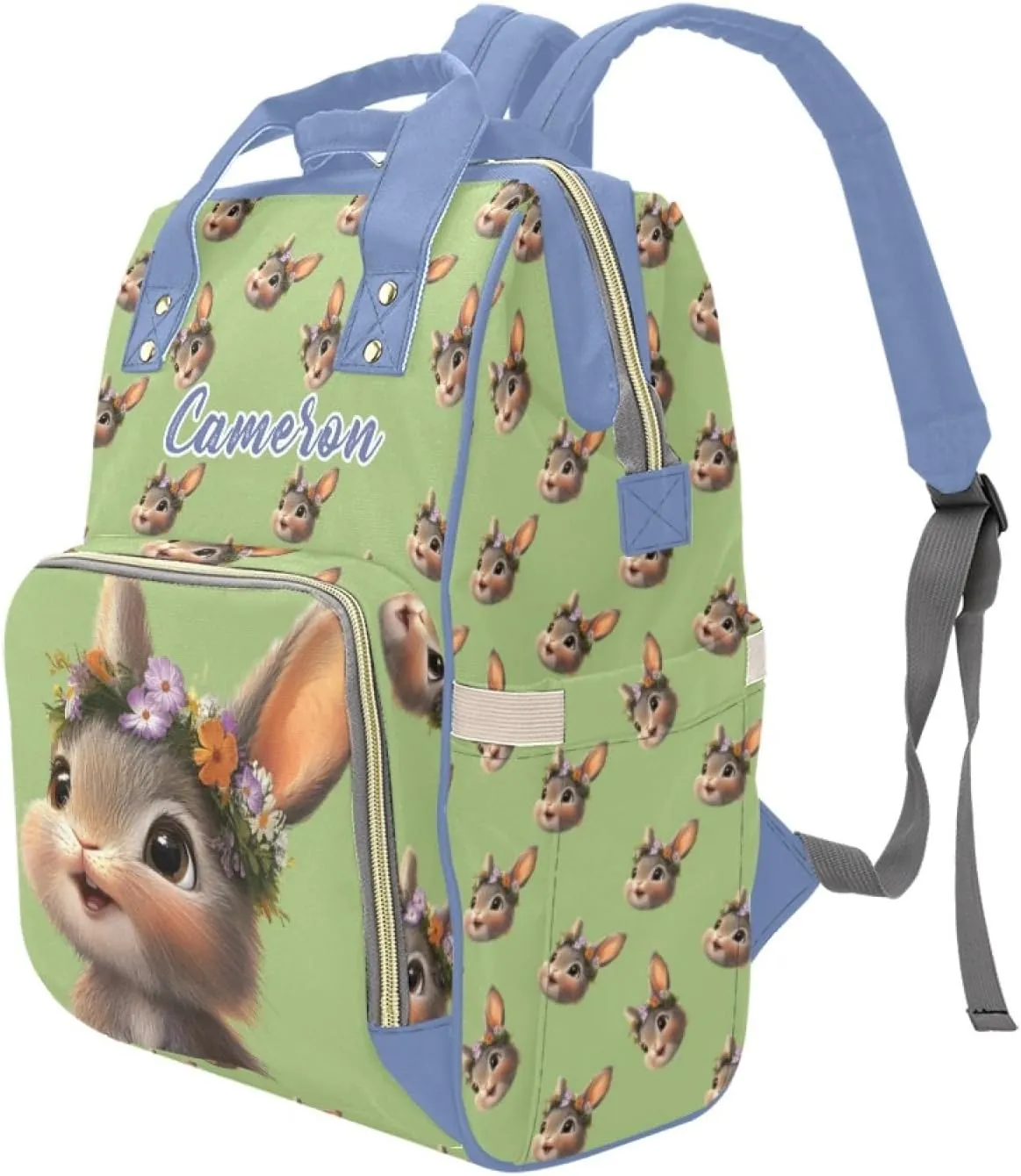 Custom Name Mommy Diaper Bag, Personalized Waterproof Backpack, Large Capacity, Multifunctional, Rabbit Design, Functional and Fashionable Mommy Bag for Moms