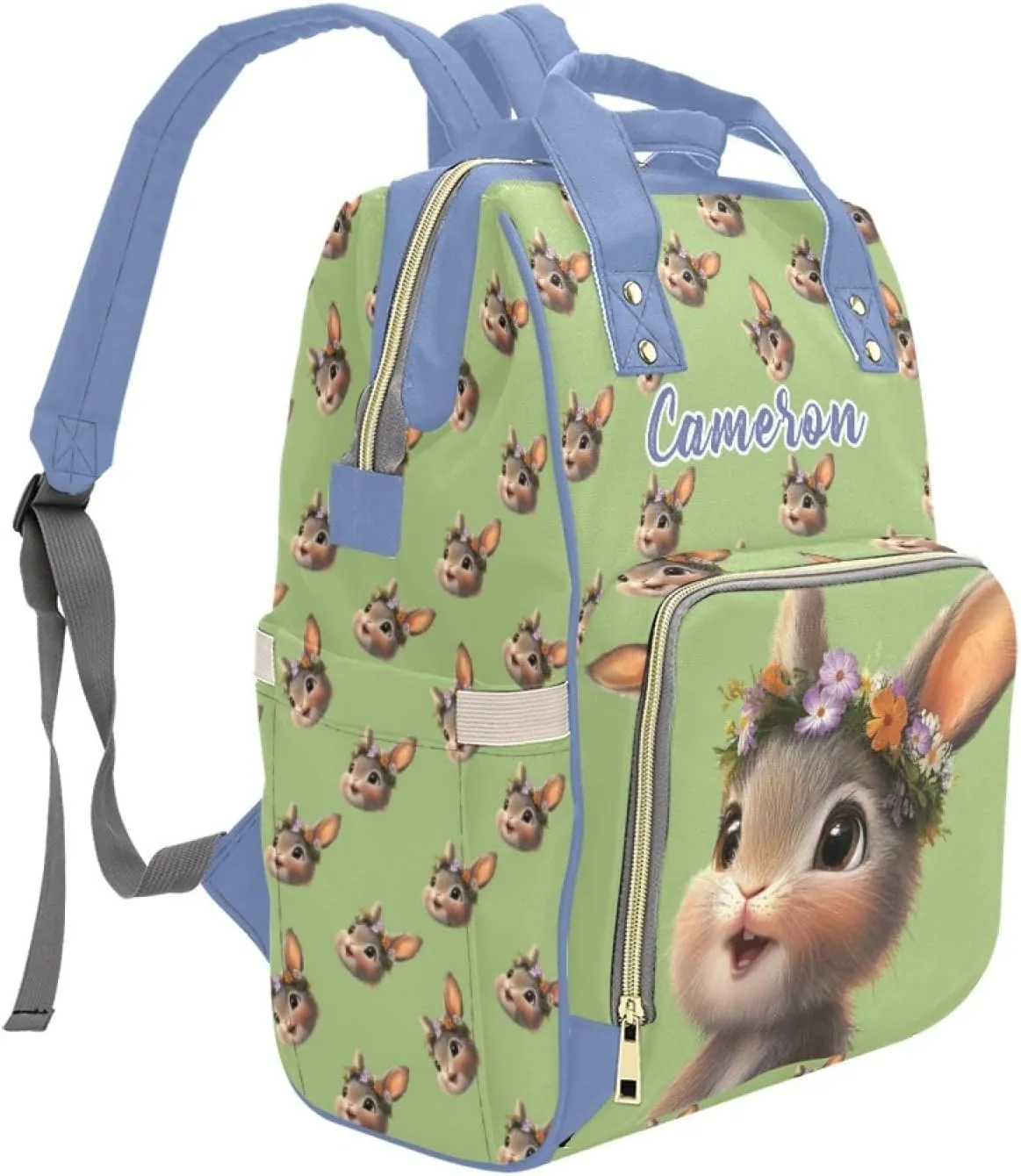 Custom Name Mommy Diaper Bag, Personalized Waterproof Backpack, Large Capacity, Multifunctional, Rabbit Design, Functional and Fashionable Mommy Bag for Moms