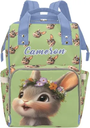 Custom Name Mommy Diaper Bag, Personalized Waterproof Backpack, Large Capacity, Multifunctional, Rabbit Design, Functional and Fashionable Mommy Bag for Moms