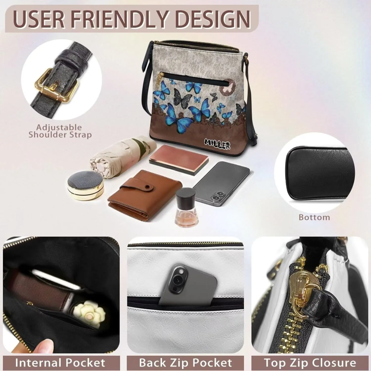 Customized Crossbody Bag for Women Leather Crossbody Purse Handbag Shoulder Bag for Shopping Dating