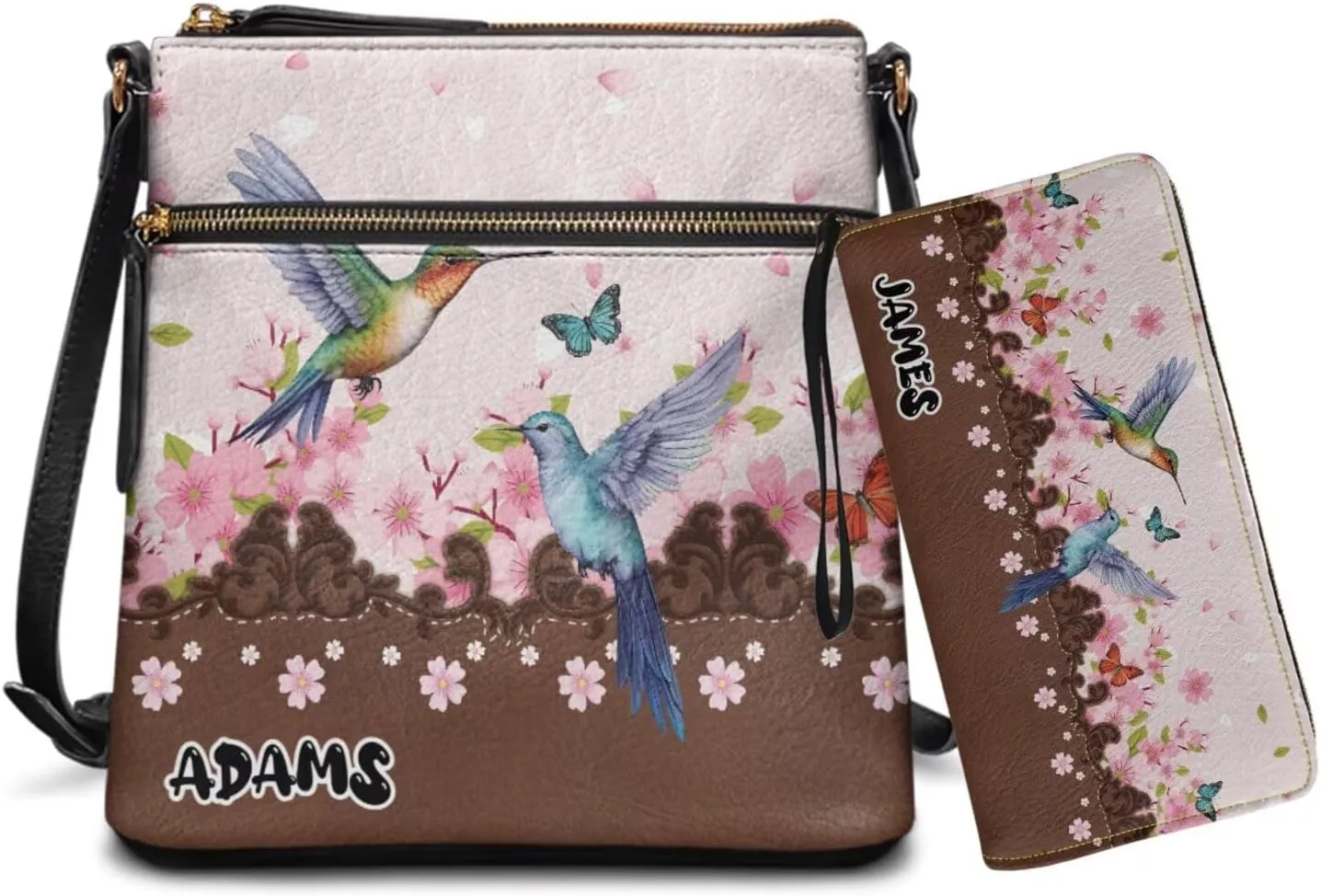 Customized Womens Crossbody Bag with Purse Brown Shoulder Purse and Wallet Set for Shopping Walking