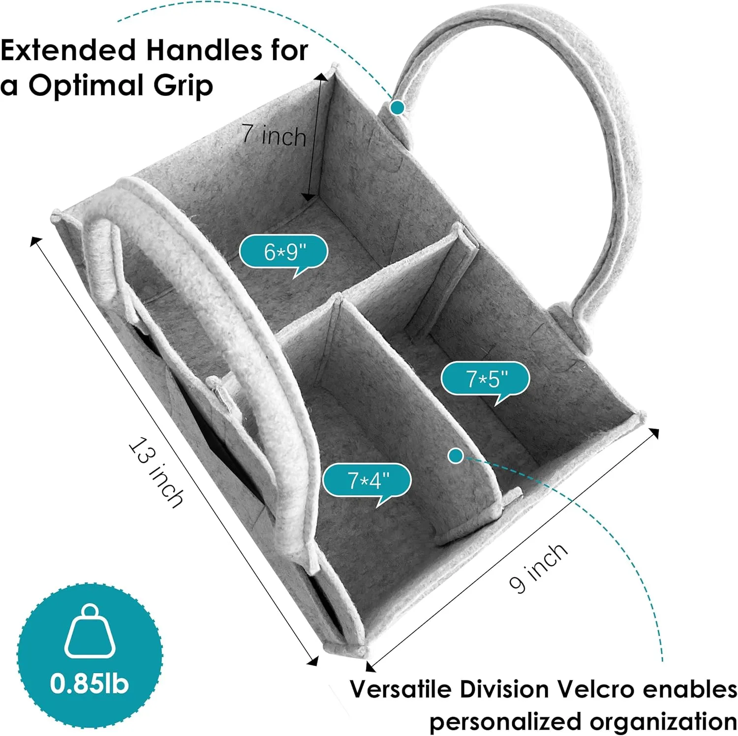 Cute Castle 2 Pack Diaper Caddy Organizer - Portable Baby Caddy Organizer with Handle, Nursery Storage Bin and Car Organizer for Girls, Boys - Baby Gift Basket - Grey