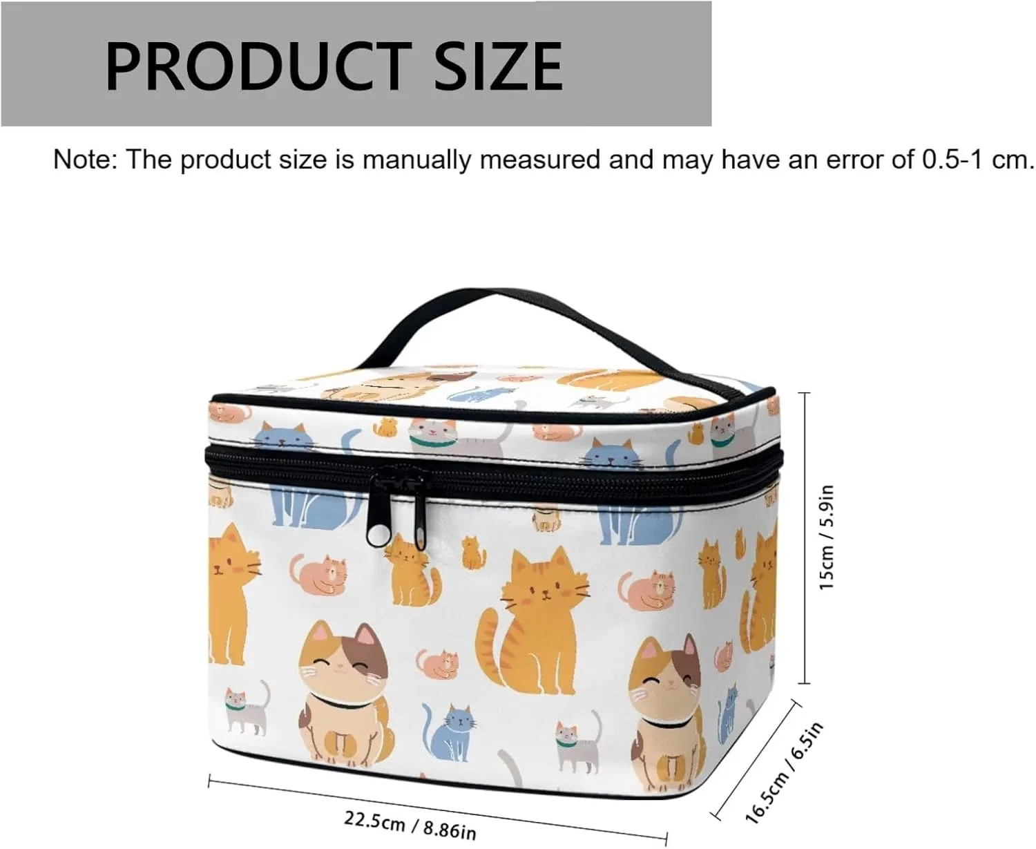 Cute Cats Make Up Bags Cosmetic Case for Women, Cartoon Kitty Pattern Makeup Bag Toiletry Bag with Handle Essential Organizer for Travel-Size