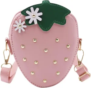 Cute Fruit Strawberry Shaped Crossbody Bag PU Leather Shoulder Purse Handbag with Adjustable Strap for Kids Girls