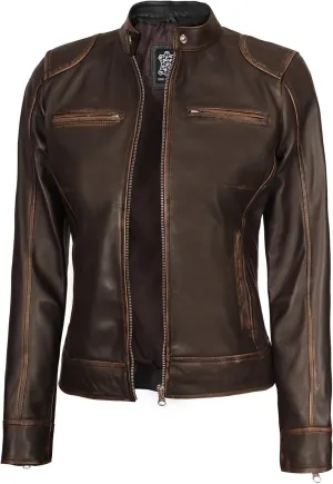 Decrum Leather Jackets For Women - Cafe Racer Style Casual Trending Fashion Womens Leather Jacket