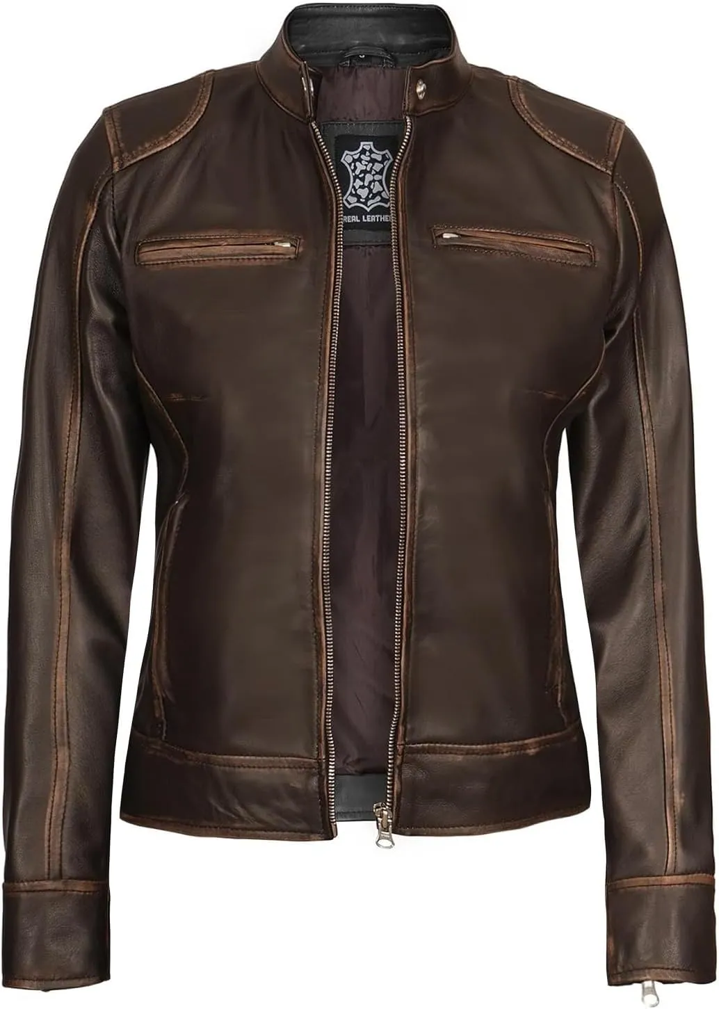 Decrum Leather Jackets For Women - Cafe Racer Style Casual Trending Fashion Womens Leather Jacket