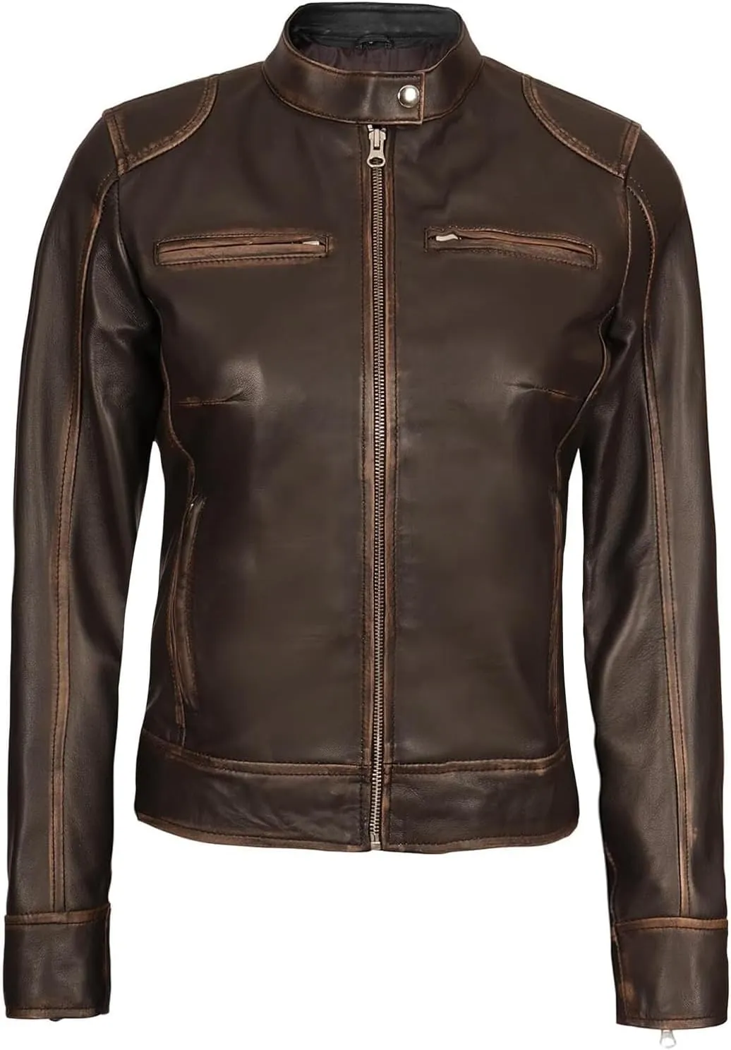 Decrum Leather Jackets For Women - Cafe Racer Style Casual Trending Fashion Womens Leather Jacket
