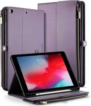 Defencase for iPad 9th / 8th / 7th Generation 10.2 Inch Case 2021/2020/2019, Fashion PU Leather Stand Protective Cover with Zipper Bag & Wallet & Card Slots & Pencil Holder, Smart Sleep Wake, Purple
