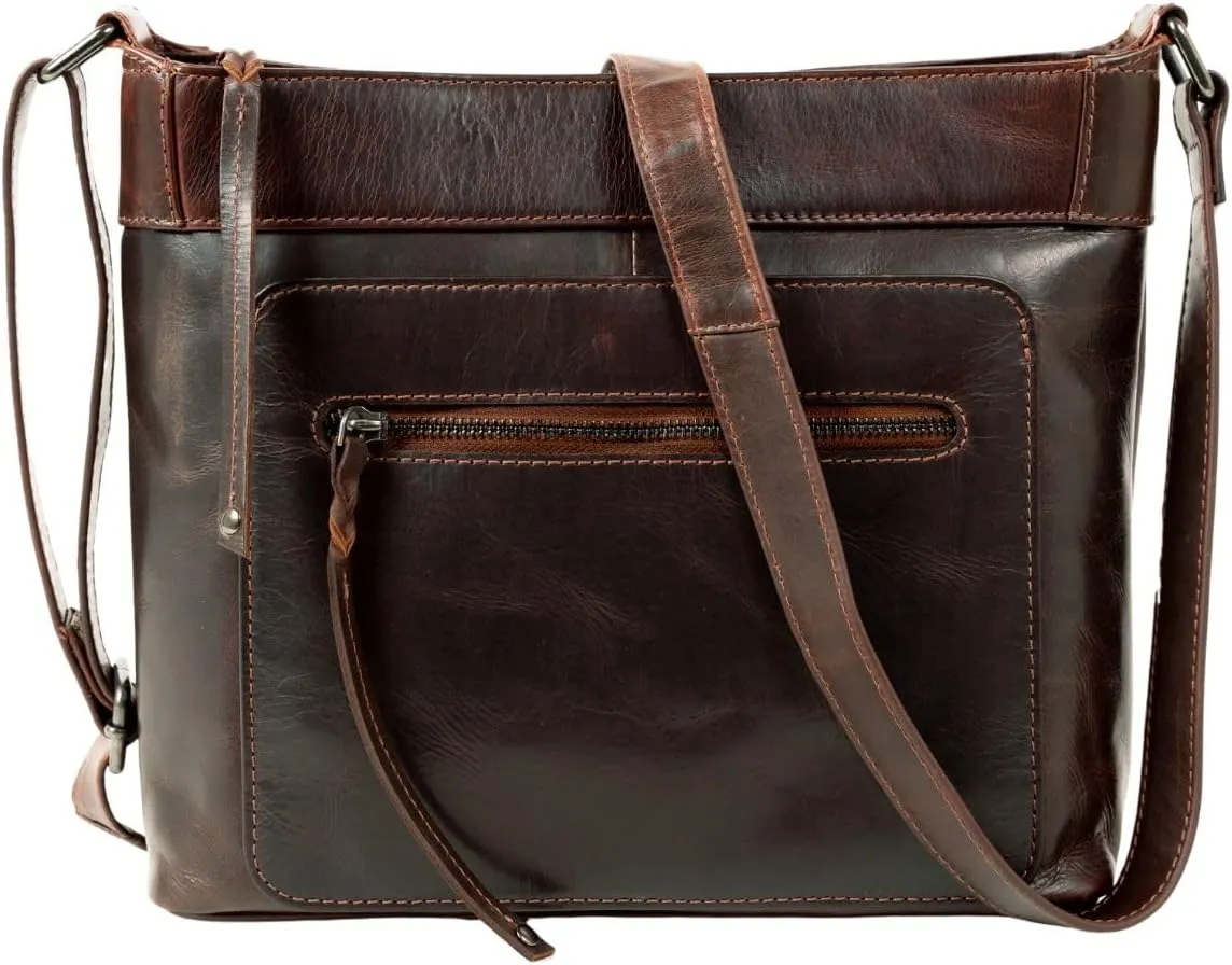 Delaney Concealed Carry Crossbody Purse Leather Handbag with Locking Gun Compartment and Adjustable Strap