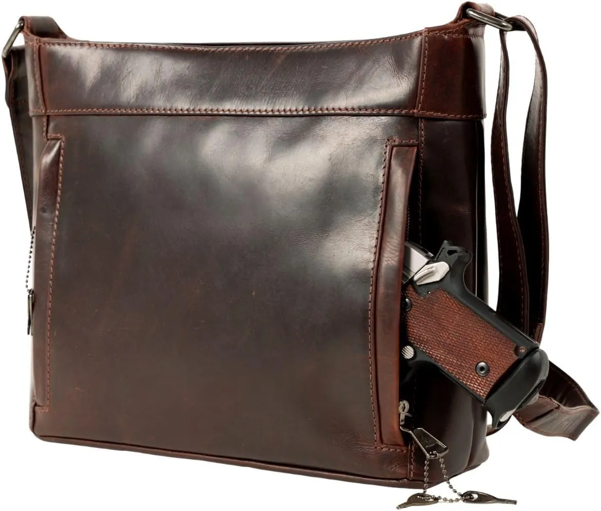 Delaney Concealed Carry Crossbody Purse Leather Handbag with Locking Gun Compartment and Adjustable Strap