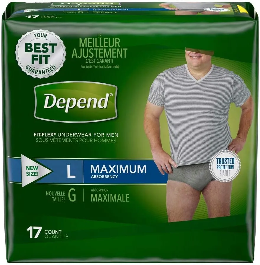 Depend Fit-Flex Underwear for Men Large Maximum Absorbency - (Pack of 4)