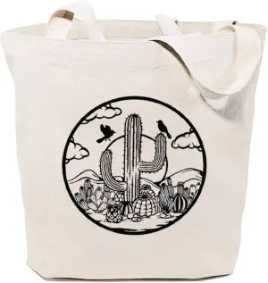 Desert Cactus Canvas Tote Bag for Women Aesthetic Nature Grocery Shoulder Bags for Shopping Travel Gift for Girls