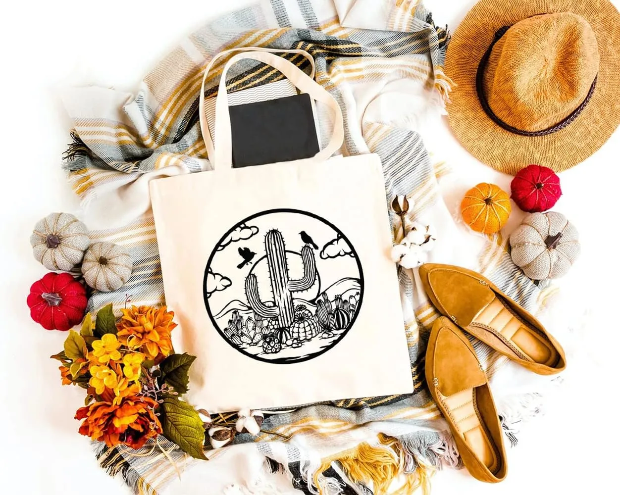 Desert Cactus Canvas Tote Bag for Women Aesthetic Nature Grocery Shoulder Bags for Shopping Travel Gift for Girls