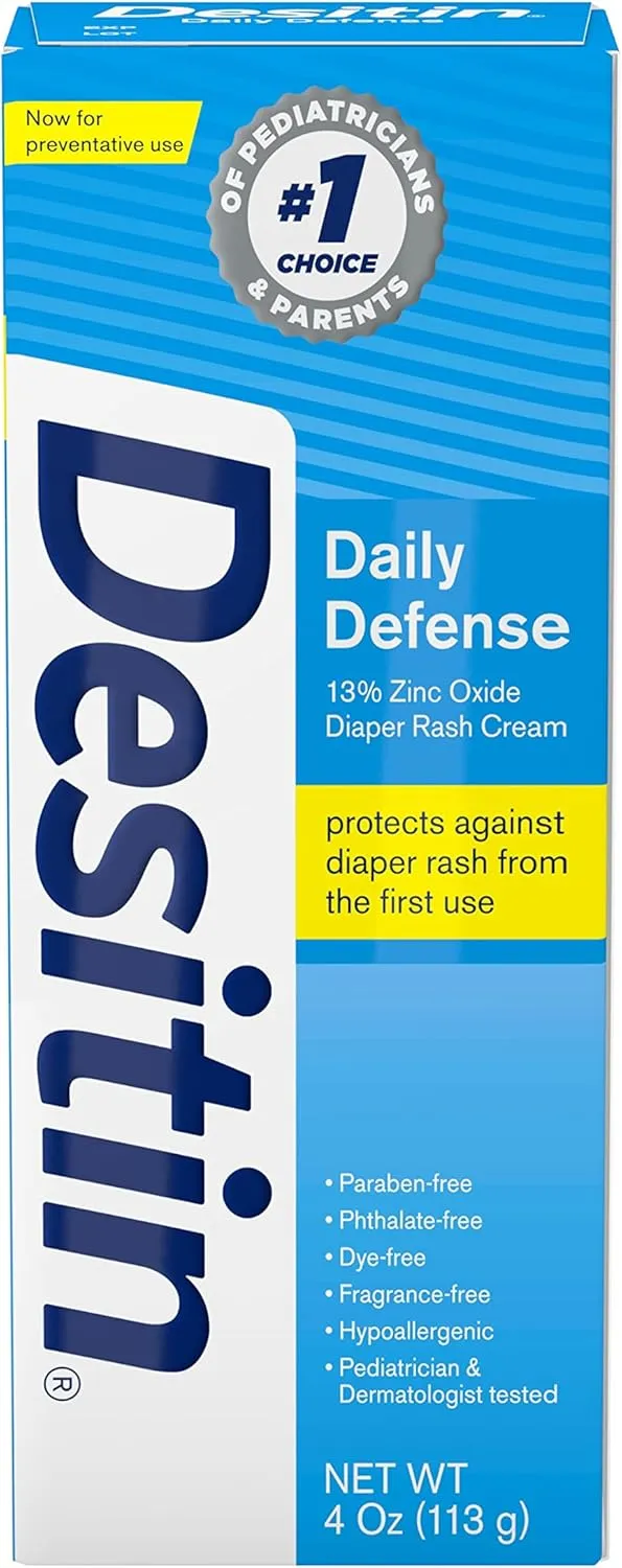 Desitin Daily Defense Baby Diaper Rash Cream with 13% Zinc Oxide Barrier Cream to Treat, Relieve & Prevent Diaper Rash, Hypoallergenic, Dye-, Phthalate- & Paraben-Free, 4 oz, 6 Pack
