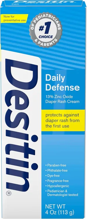 Desitin Daily Defense Baby Diaper Rash Cream with 13% Zinc Oxide Barrier Cream to Treat, Relieve & Prevent Diaper Rash, Hypoallergenic, Dye-, Phthalate- & Paraben-Free, 4 oz, 6 Pack