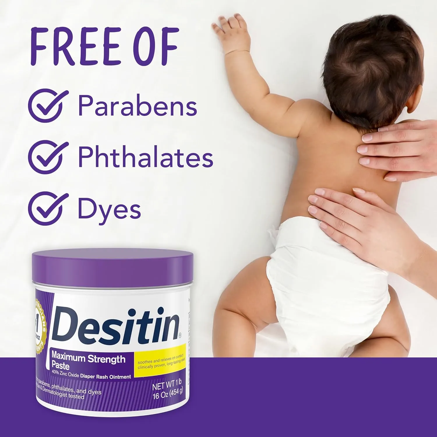 Desitin Maximum Strength Baby Diaper Rash Cream, 40% Zinc Oxide for Treatment, Relief & Prevention, Hypoallergenic, Phthalate- & Paraben-Free Paste, Protects Skin For Up To 12 Hours, 16 oz