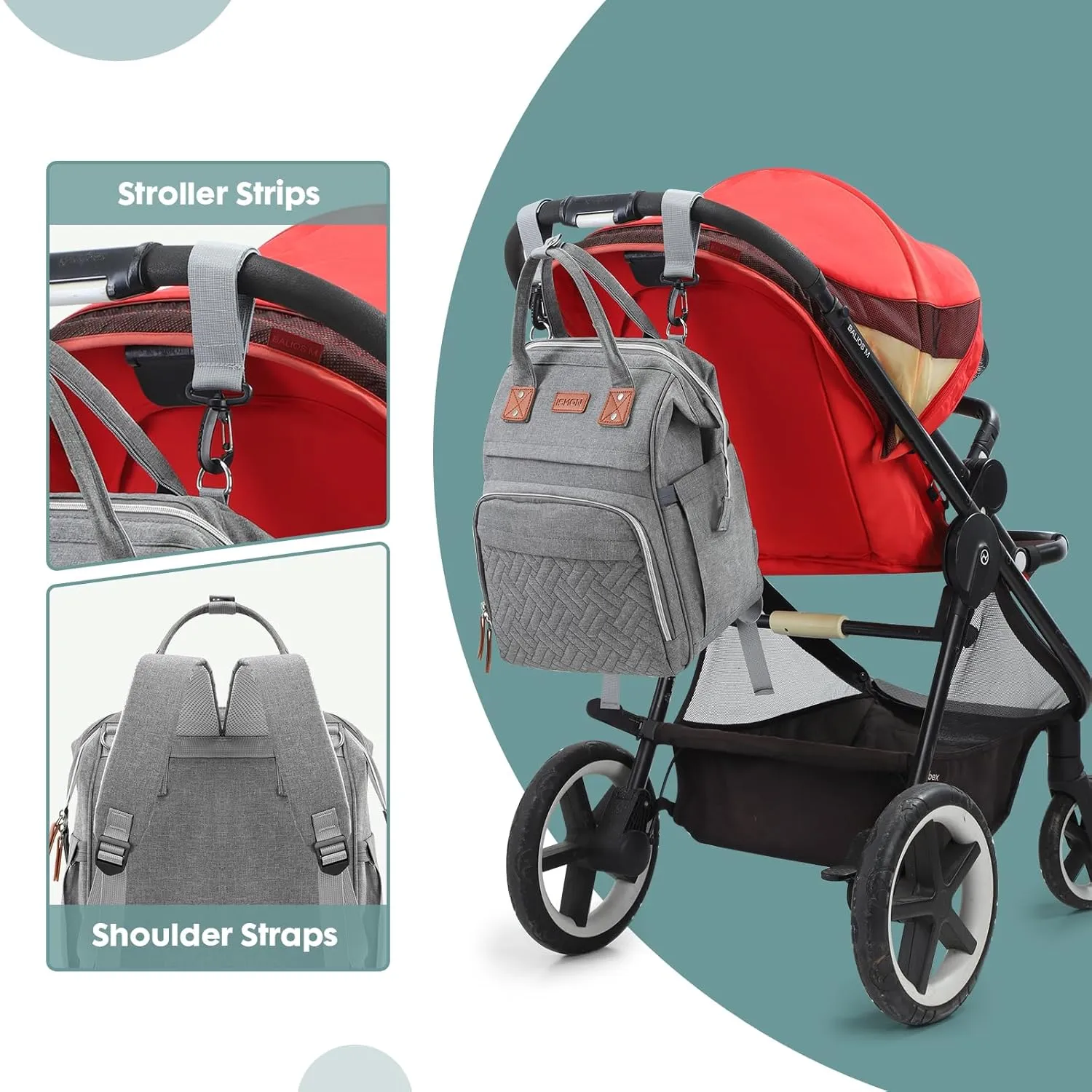Diaper Bag Backpack, Large Diaper Bag, Multifunctional Diaper Bag, Baby Bag, Gray