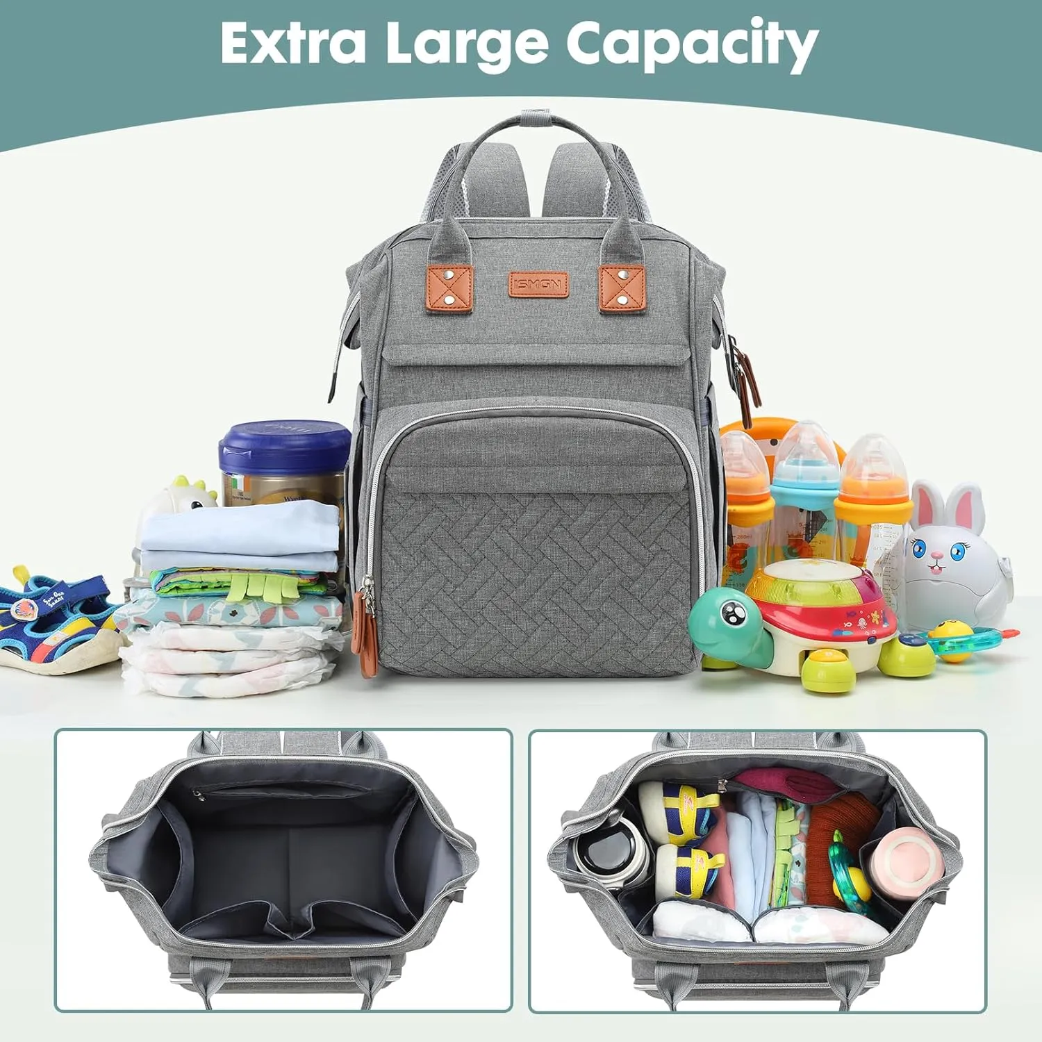 Diaper Bag Backpack, Large Diaper Bag, Multifunctional Diaper Bag, Baby Bag, Gray