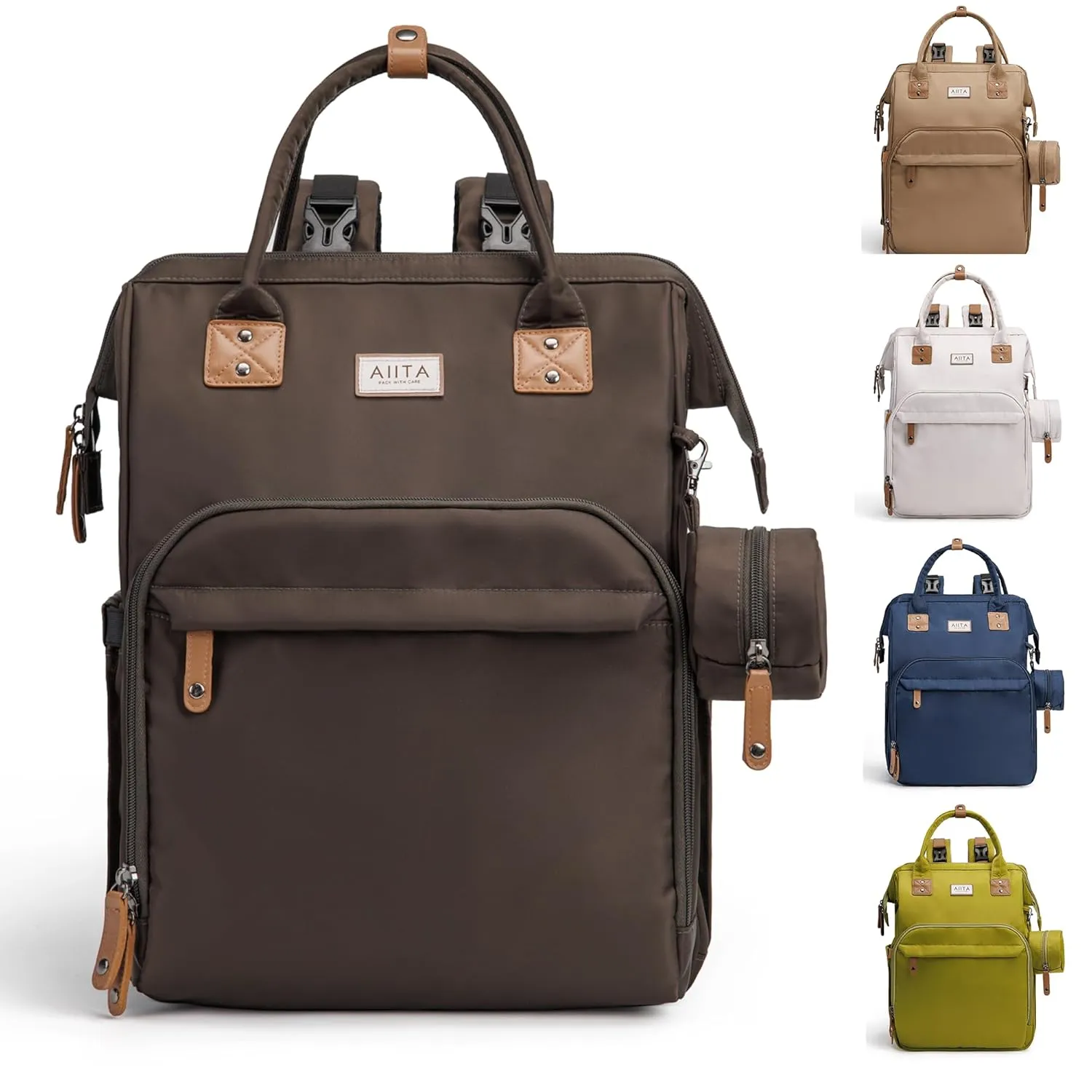 Diaper Bag Backpack, Multifunction Diaper Bag with Changing Station, Stylish Baby Bags, Large Unisex Diaper Backpack for Mom and Dad, Baby Registry Search, Portable Changing Pad – Black Brown