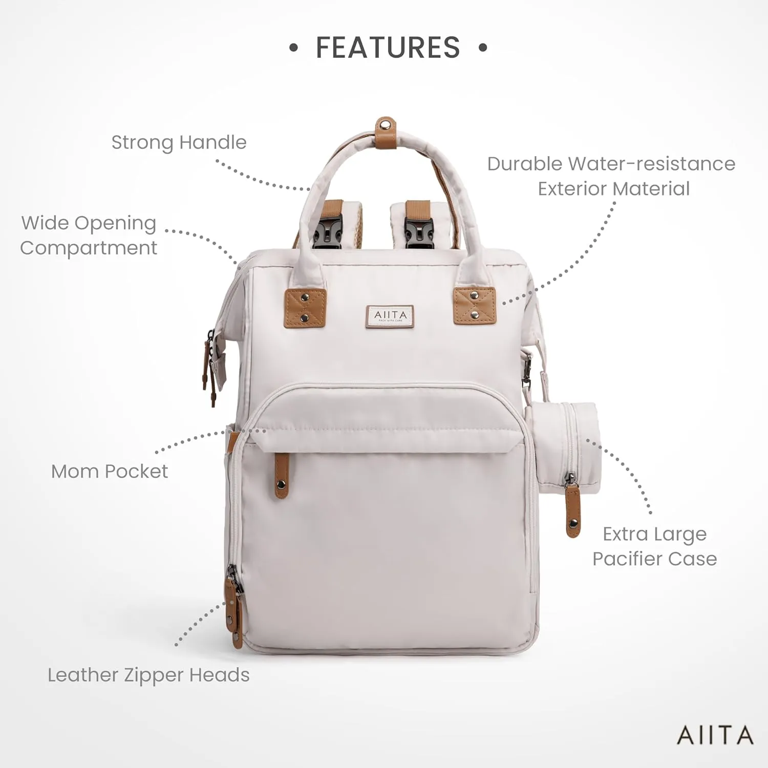 Diaper Bag Backpack, Multifunction Diaper Bag with Changing Station, Stylish Baby Bags, Large Unisex Diaper Backpack for Mom and Dad, Baby Registry Search, Portable Changing Pad – White Beige