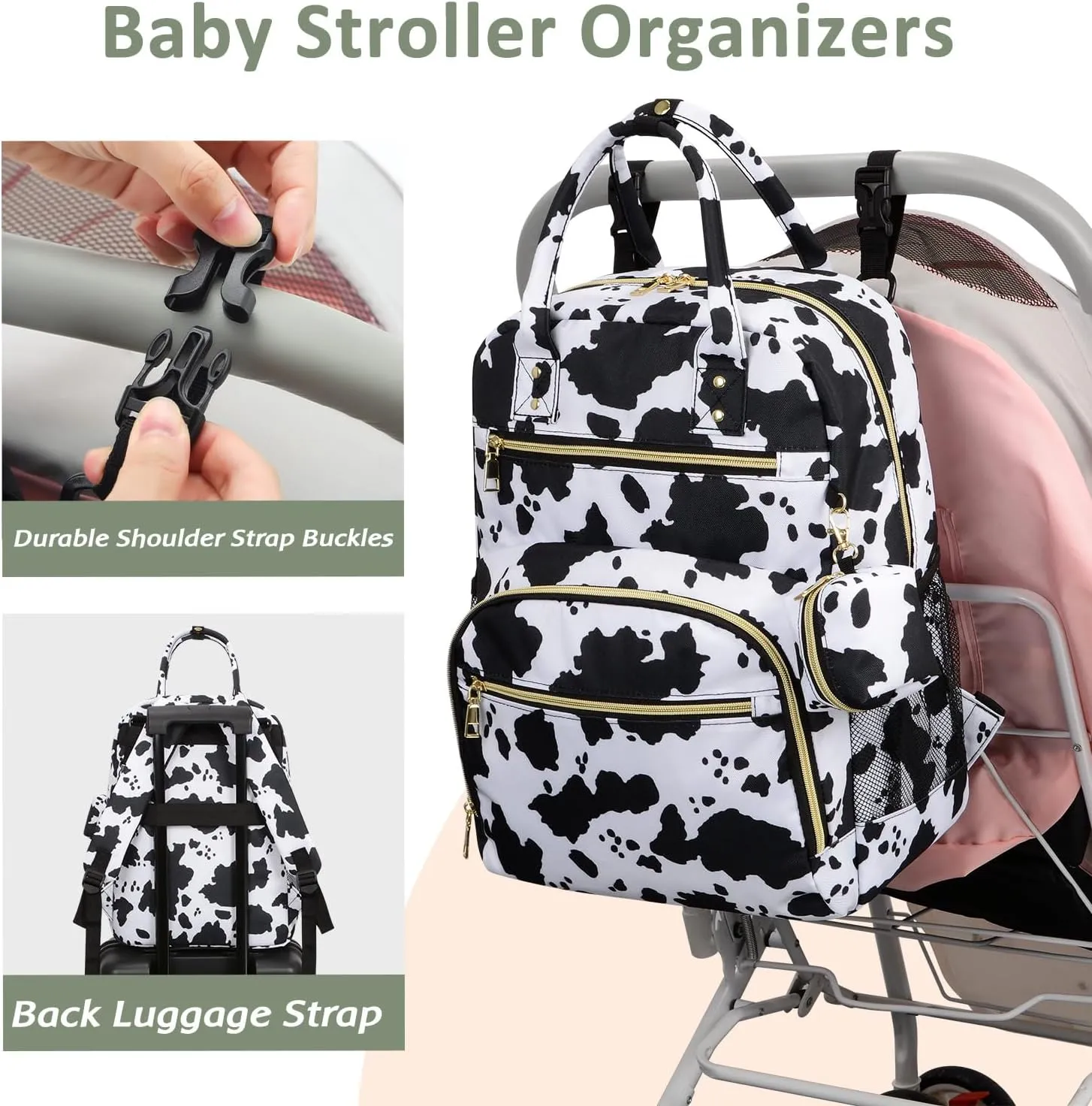 Diaper Bag Backpack,Baby Essentials Diapers Bag with Pacifier Case,Multipurpose Stylish Large Capacity Travel Backpack for Baby Girl/Boy(M-Cow Print)