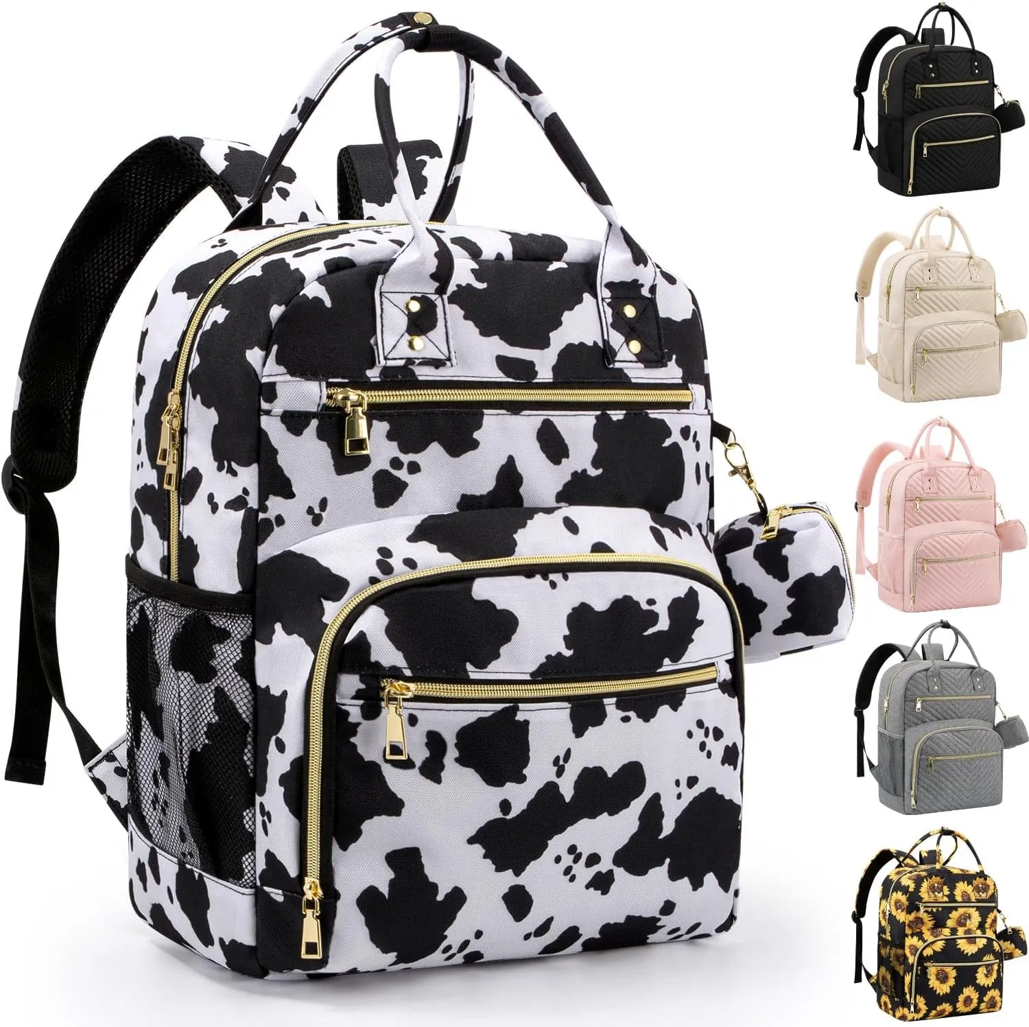 Diaper Bag Backpack,Baby Essentials Diapers Bag with Pacifier Case,Multipurpose Stylish Large Capacity Travel Backpack for Baby Girl/Boy(M-Cow Print)