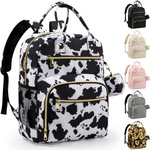 Diaper Bag Backpack,Baby Essentials Diapers Bag with Pacifier Case,Multipurpose Stylish Large Capacity Travel Backpack for Baby Girl/Boy(M-Cow Print)