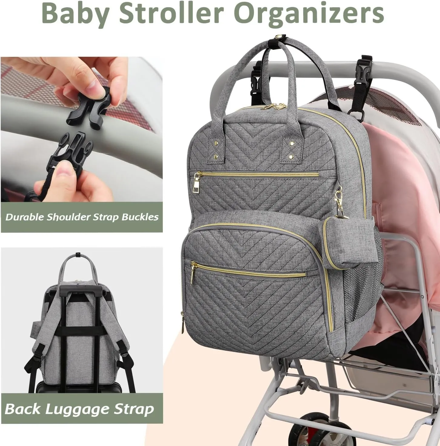 Diaper Bag Backpack,Baby Essentials Diapers Bag with Pacifier Case,Multipurpose Stylish Large Capacity Travel Backpack for Baby Girl/Boy(M-Gray)