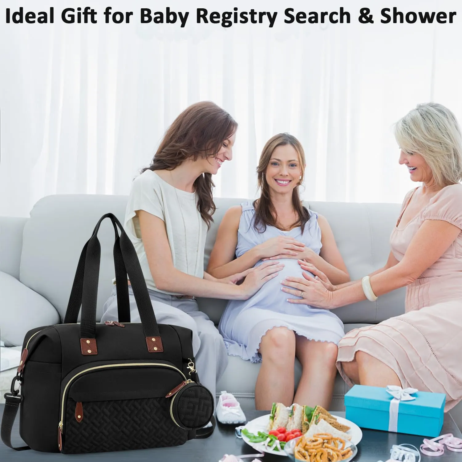 Diaper Bag Tote, Baby Bag Travel Diaper Tote Bag with Pacifier Case, Cute Maternity Hospital Baby Stylish Diaper Tote for Mom Dad Black