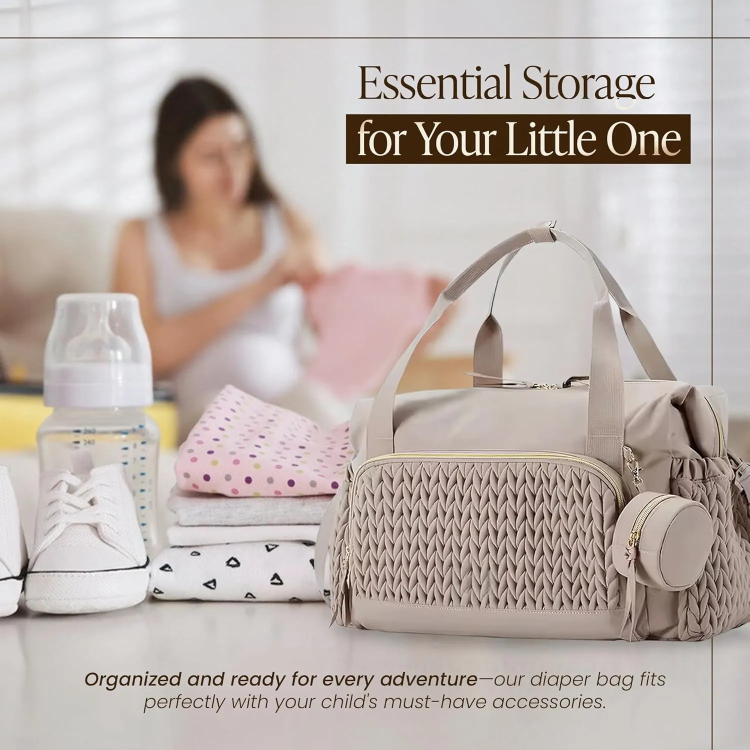 Diaper Bag Tote with Pacifier Case and Changing Station, Large Diaper Bag for Women with Shoulder Straps