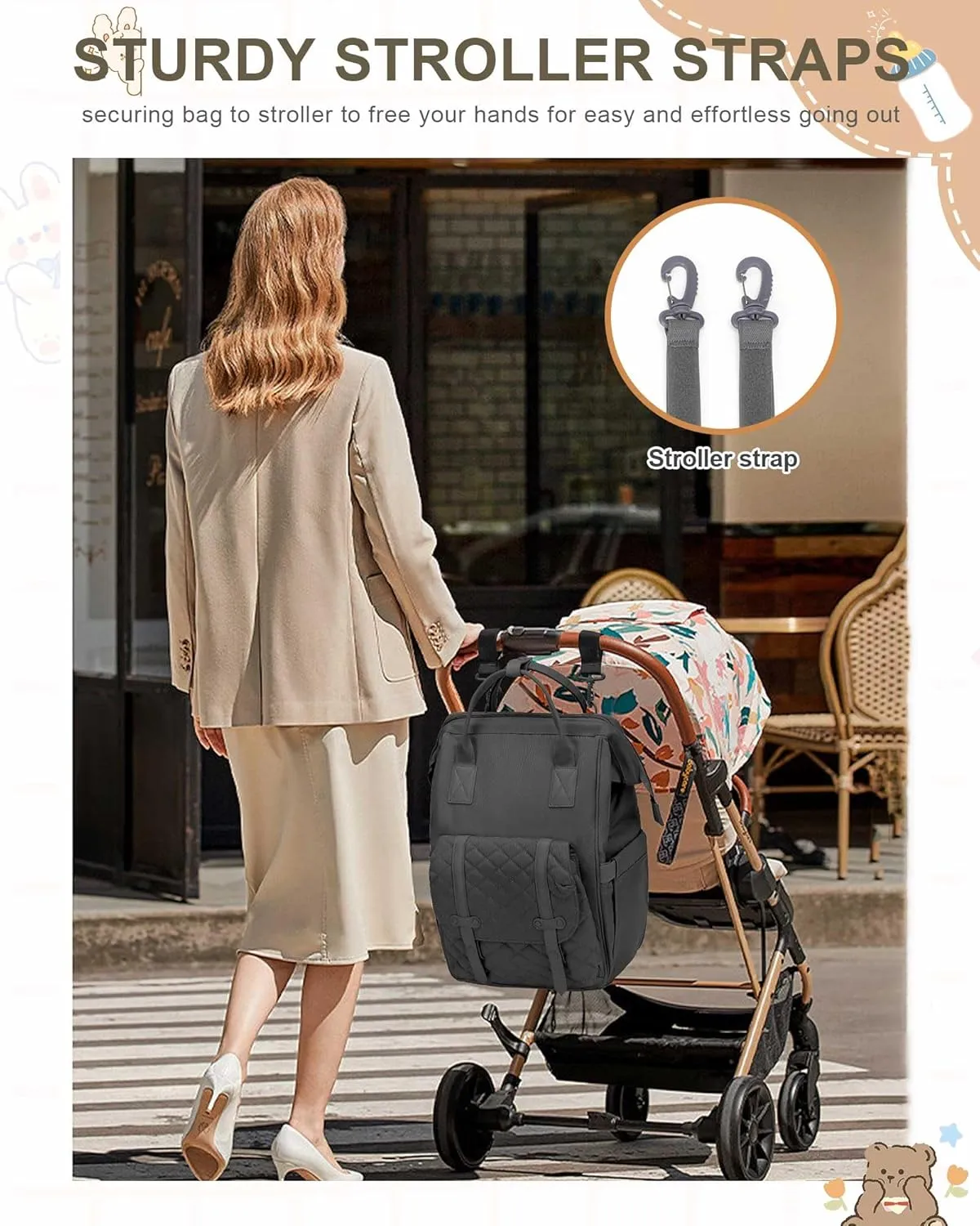 Diaper Bags Backpack Baby Bag for Mom Dad Baby Girls Boy, Cute Mult Diaper Nappy Bag Travel Back Pack, Water Repellent Maternity Changing Bag Baby Stuff with USB Charging Port Grey