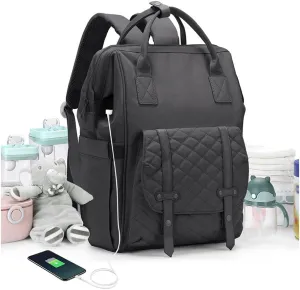 Diaper Bags Backpack Baby Bag for Mom Dad Baby Girls Boy, Cute Mult Diaper Nappy Bag Travel Back Pack, Water Repellent Maternity Changing Bag Baby Stuff with USB Charging Port Grey