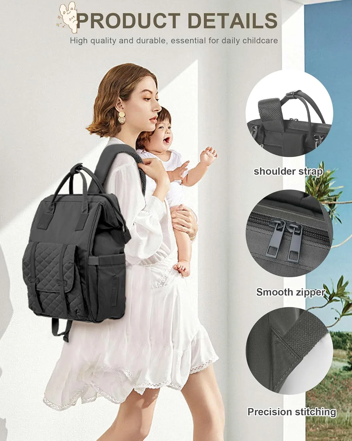 Diaper Bags Backpack Baby Bag for Mom Dad Baby Girls Boy, Cute Mult Diaper Nappy Bag Travel Back Pack, Water Repellent Maternity Changing Bag Baby Stuff with USB Charging Port Grey