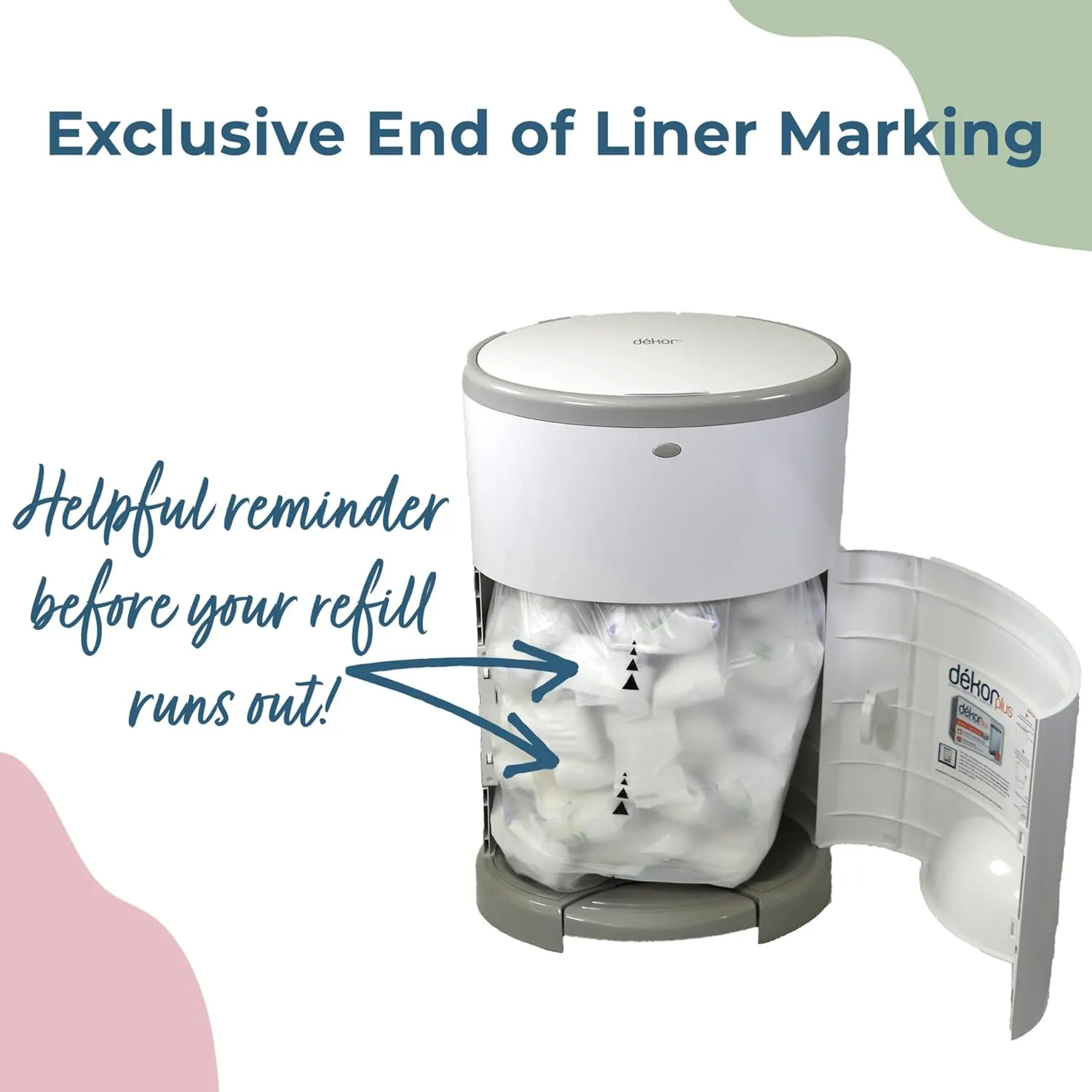 Diaper Dekor Classic Diaper Pail Biodegradable Refills | 2 Count | Most Economical Refill System | Quick & Easy to Replace | No Preset Bag Size Use Only What You Need | Exclusive End-of-Liner Marking