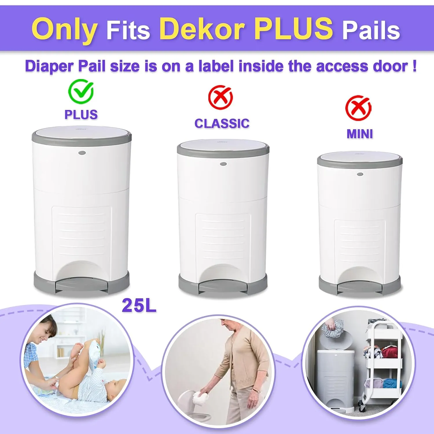 Diaper Pail Refill Bags Compatible with Dekor Plus Diaper Pail Refills 4 Pack Extra 12% Length,Holds up to 2668 Diapers,Extra 30% Thickness Powerful Odor Eliminate Lavender Scent for Baby/Adult
