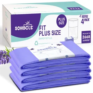 Diaper Pail Refill Bags Compatible with Dekor Plus Diaper Pail Refills 4 Pack Extra 12% Length,Holds up to 2668 Diapers,Extra 30% Thickness Powerful Odor Eliminate Lavender Scent for Baby/Adult