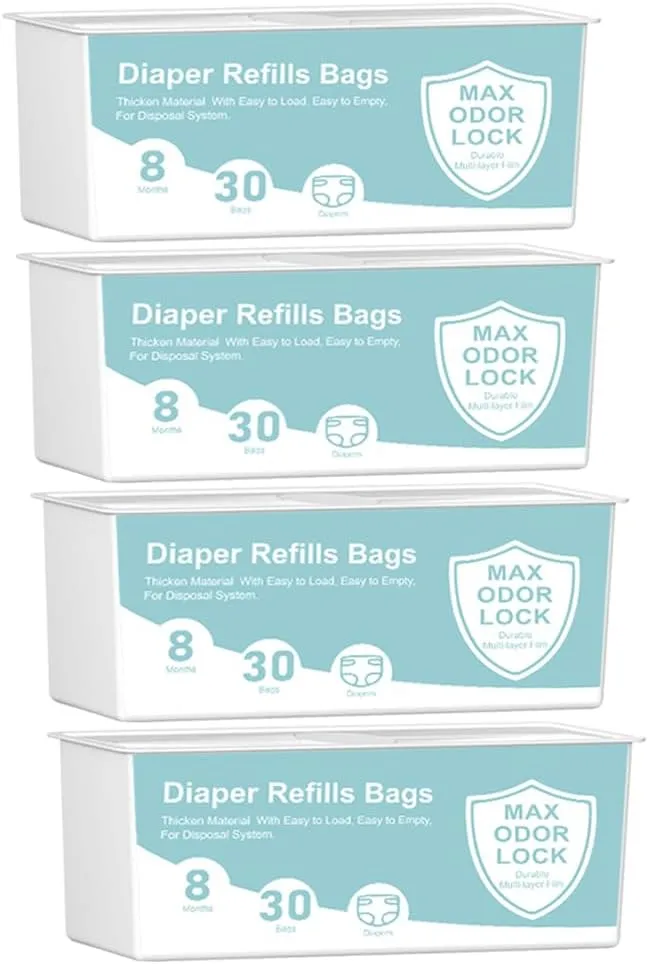 Diaper Pail Refills Bags Compatible with Genie Easy Roll Signature Diaper Pails,Lasts Up to 8 Months,7-Layer Odor-Barrier Technology, 4 Pack (120 Bags)