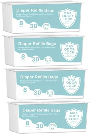 Diaper Pail Refills Bags Compatible with Genie Easy Roll Signature Diaper Pails,Lasts Up to 8 Months,7-Layer Odor-Barrier Technology, 4 Pack (120 Bags)