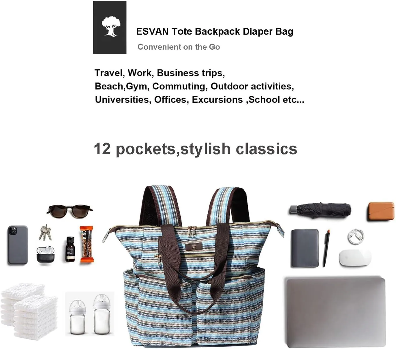 Diaper Tote Bag Totepack Backpack 2 in 1 for Women Multifunctional Large Capacity with Insulated Pockets Travel