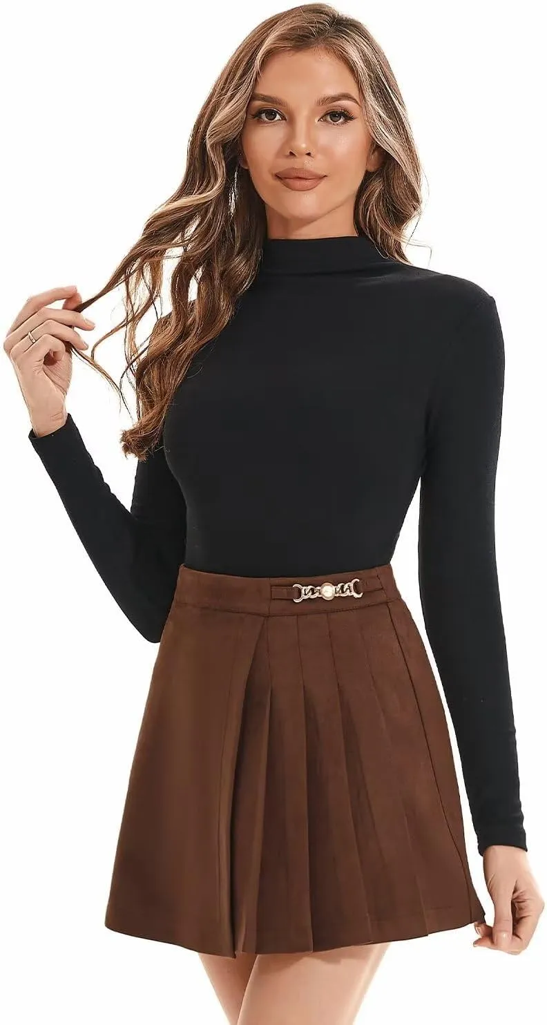 DIASHINY Womens Faux Suede Mini Skirt Above Knee Length Wrap A Line Winter Spring Fall