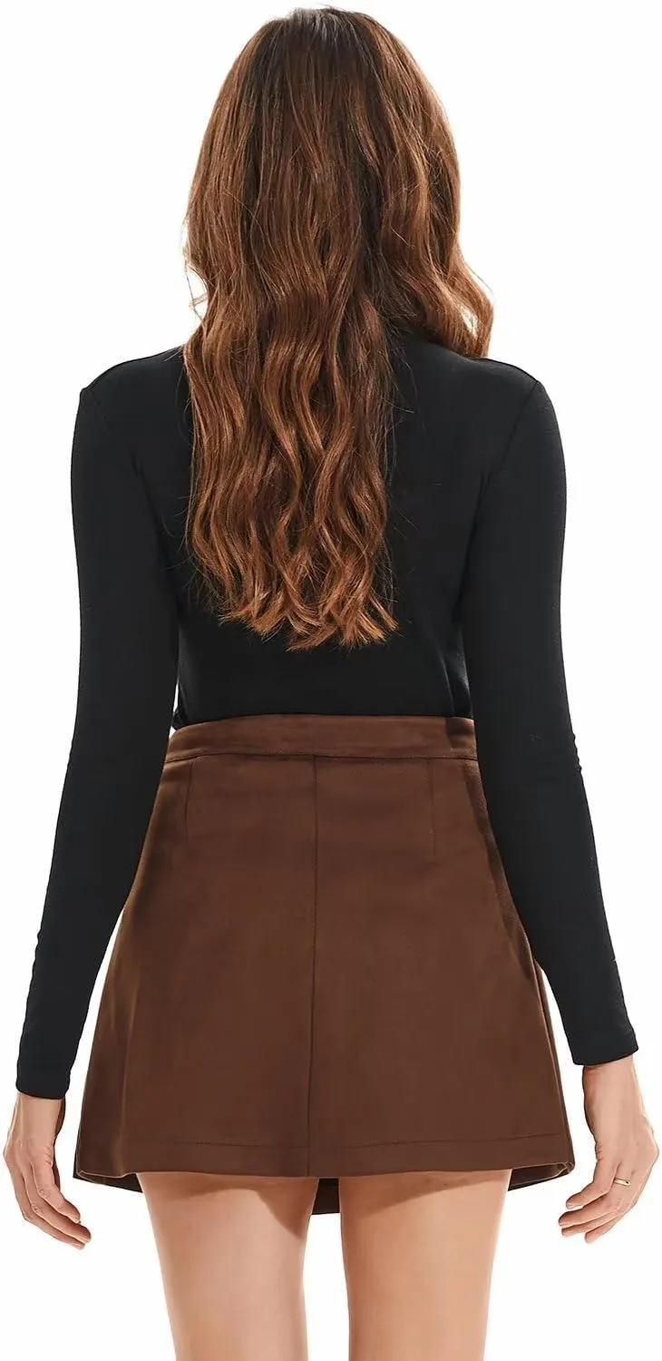 DIASHINY Womens Faux Suede Mini Skirt Above Knee Length Wrap A Line Winter Spring Fall