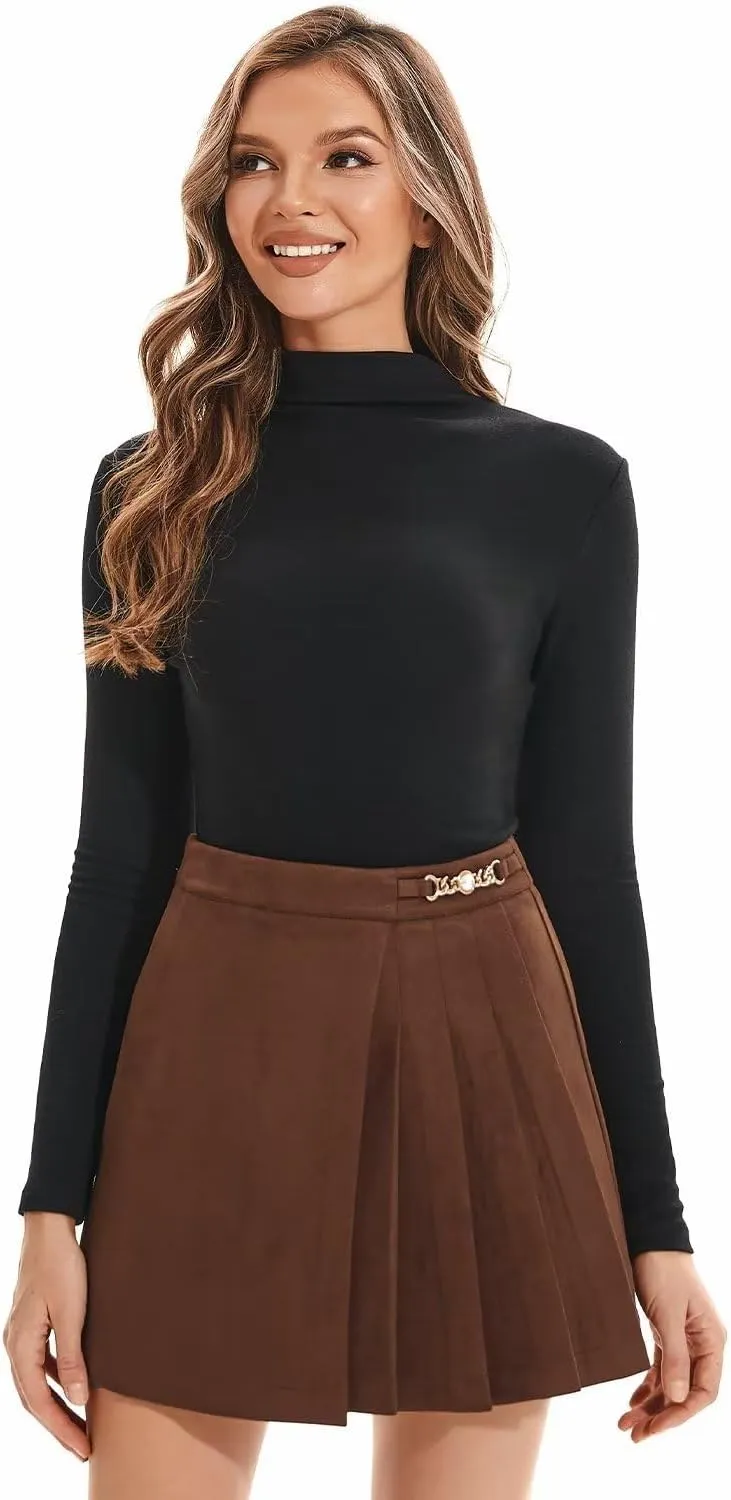 DIASHINY Womens Faux Suede Mini Skirt Above Knee Length Wrap A Line Winter Spring Fall