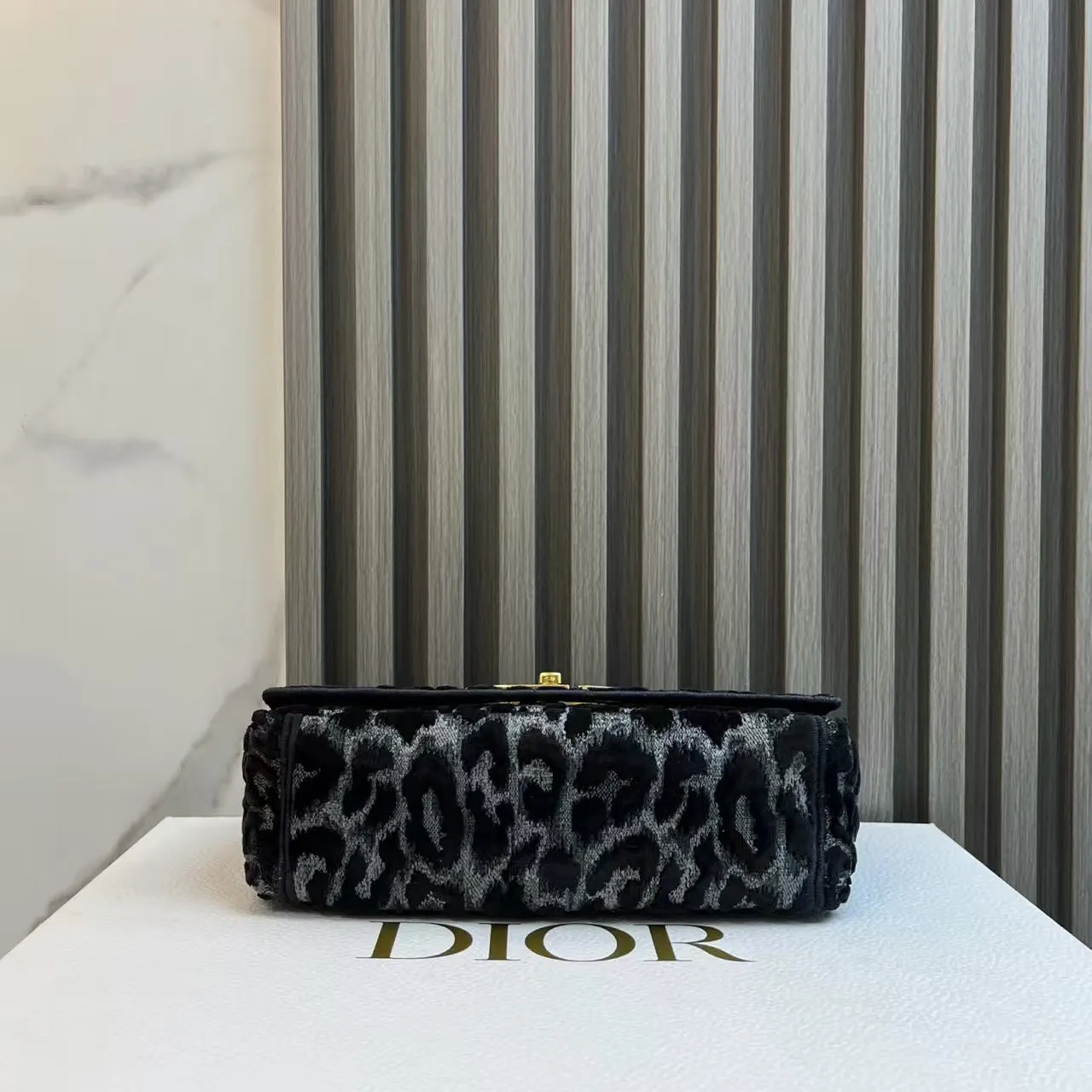 Dior Leopard Print Velvet Medium Shoulder Bag - Preloved, Black