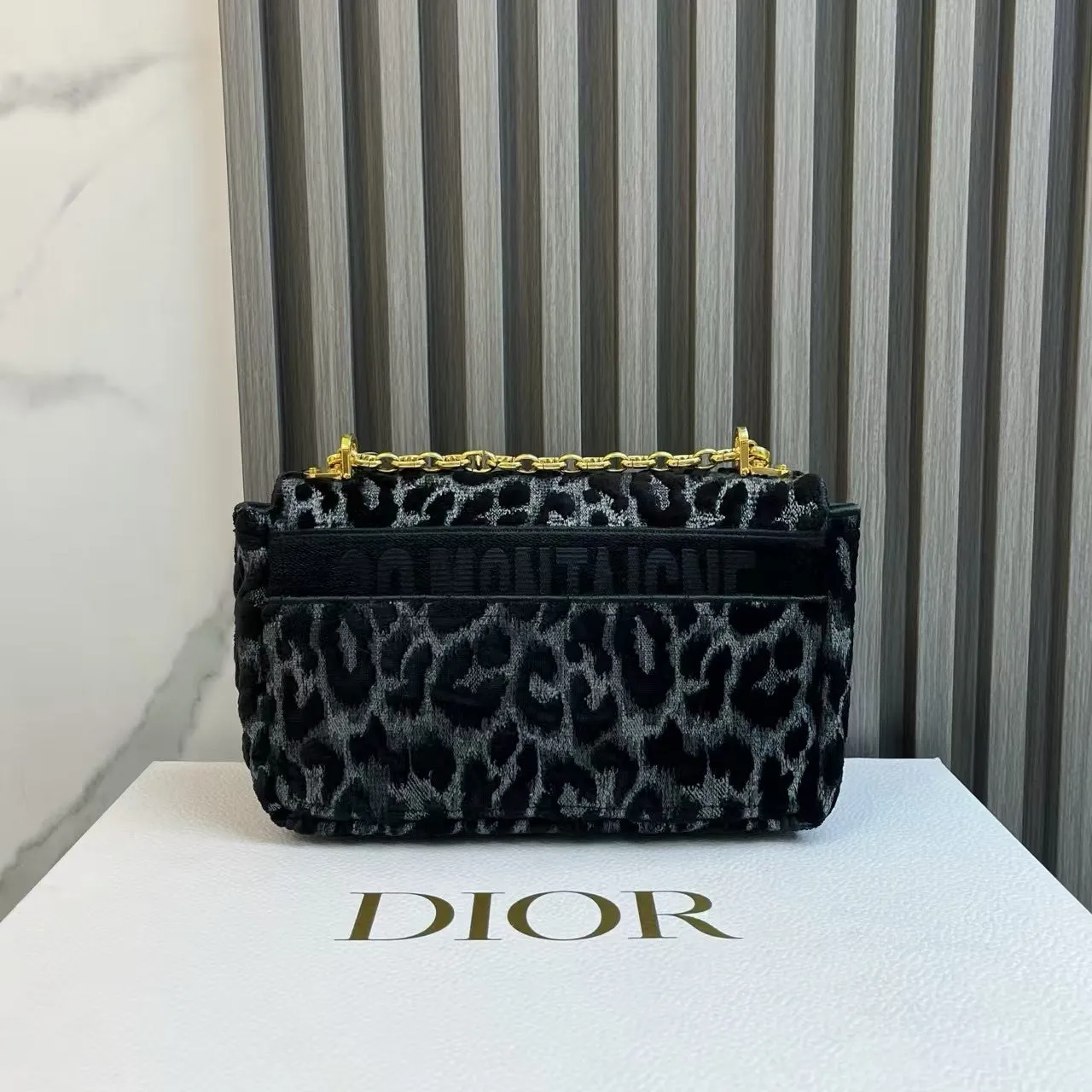 Dior Leopard Print Velvet Medium Shoulder Bag - Preloved, Black