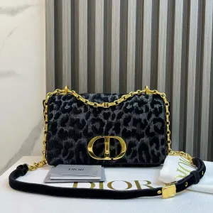 Dior Leopard Print Velvet Medium Shoulder Bag - Preloved, Black