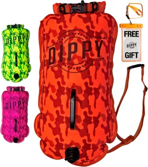 DIPPY Swim Buoy for Open Water Swimmers - Waterproof Tow Float Swim Bubble for Adults, Dry Bag, Inflatable Snorkel Float Belt, Swimming Accessories