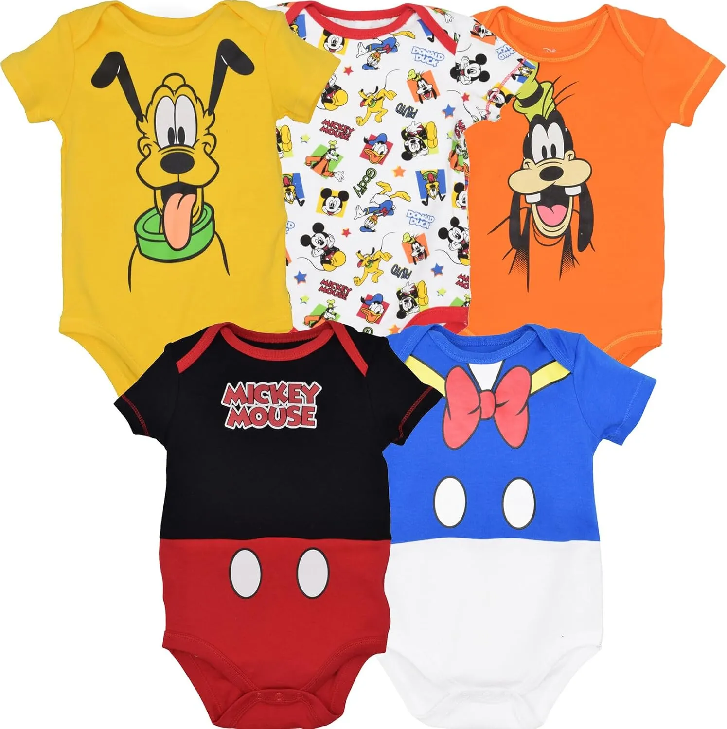 Disney Mickey Mouse Lion King Winnie the Pooh Pixar Toy Story Finding Nemo Baby 5 Pack Bodysuits Newborn to Infant