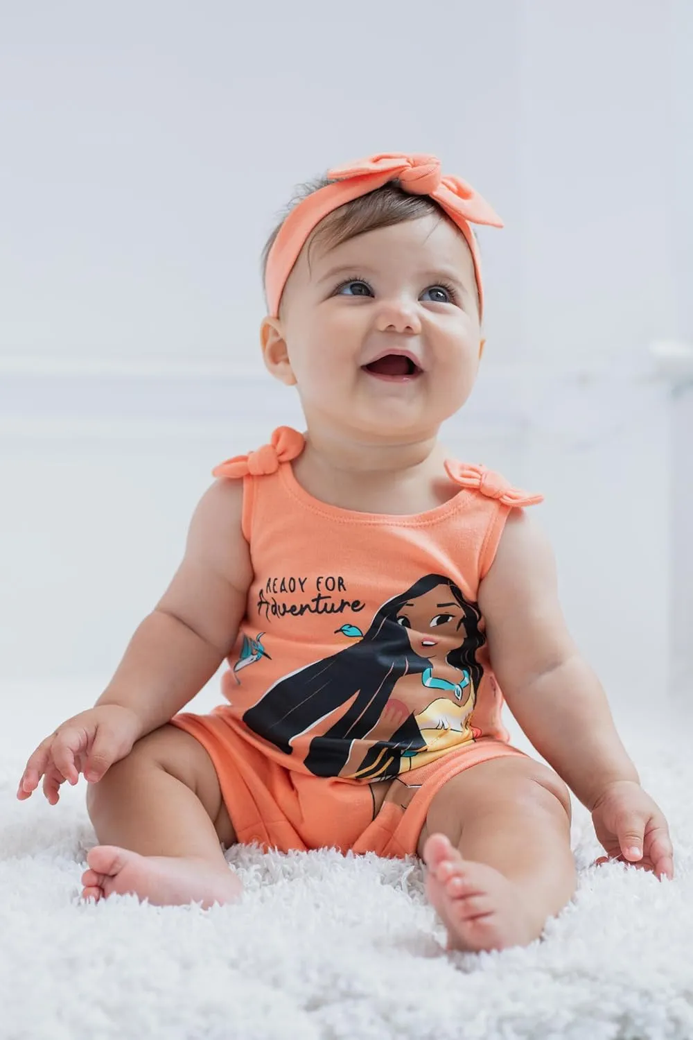 Disney Princess Rapunzel Ariel Belle Jasmine Aurora Baby Girls Snap Romper and Headband Newborn to Toddler