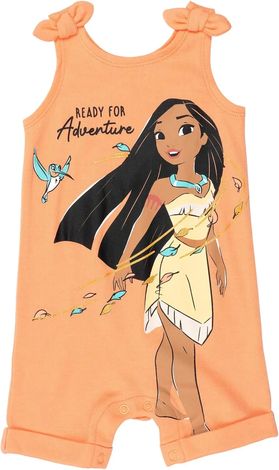 Disney Princess Rapunzel Ariel Belle Jasmine Aurora Baby Girls Snap Romper and Headband Newborn to Toddler