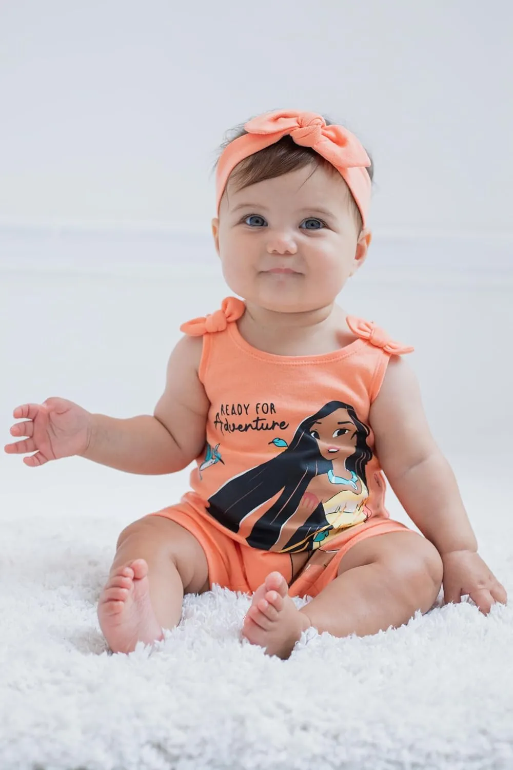 Disney Princess Rapunzel Ariel Belle Jasmine Aurora Baby Girls Snap Romper and Headband Newborn to Toddler